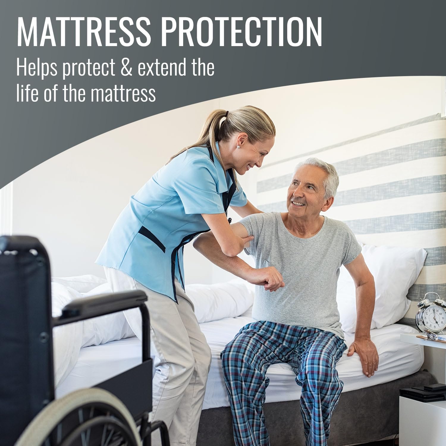 DMI Queen Size Waterproof Mattress Protector - Fitted, Noiseless Mattress Cover, Soft and Breathable, 60" x 80"x 15", White