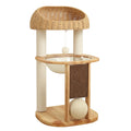 PETTIFUL Wood Cat Tree for Large Cats, Modern Cat Tree Tower with Wide Shelves Cotton Scratching Posts, Super Sturdy Base, Cozy Perches, and Interactive Toys for Indoor Kittens