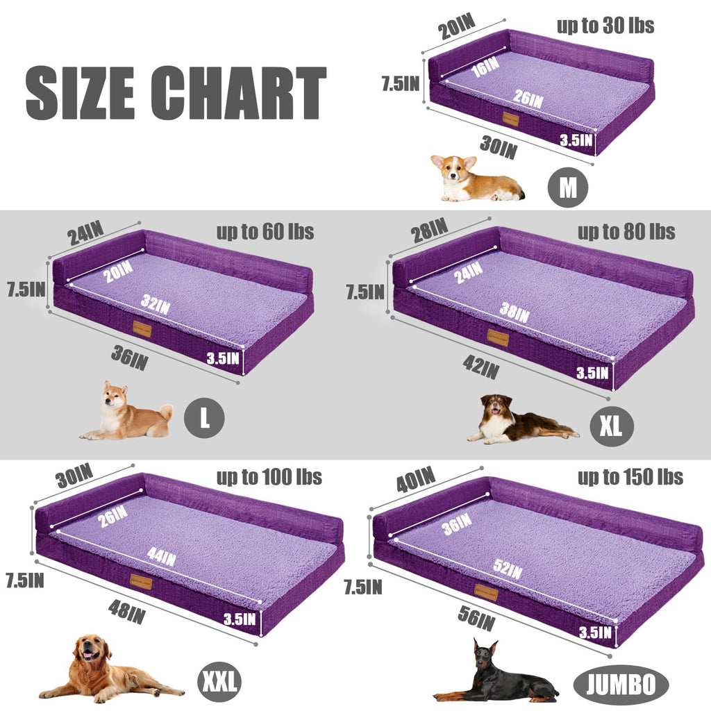 Patas Lague Orthopedic Medium Dog Bed Washable Pet Sofa Bed 30''X20''Purple