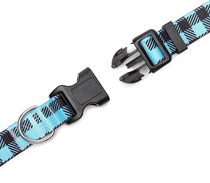Mercano Adjustable Dog Collar - Special Design Patterns, Soft Nylon Comfortable Durable Pet Collar for Small Medium Large Dogs (M, Blue Plaid)