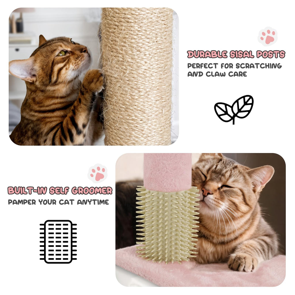 MoNiBloom 54 Inch Cat Tree Tower for Indoor Cats Large Adults, Pink Cat Tower with Scratching Post, Multi-Level Furniture Activity Center with Cat Condo Pet Play House, Soft Pink