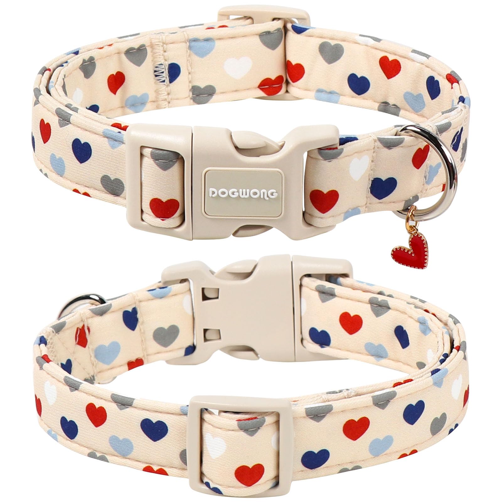 DOGWONG Valentine's Dog Collar-Hearts Print Dog Collar for Large Cute Dog Collars Spring Female Male Pet Gift Adjustable Heavy-Duty Soft Collar，XL