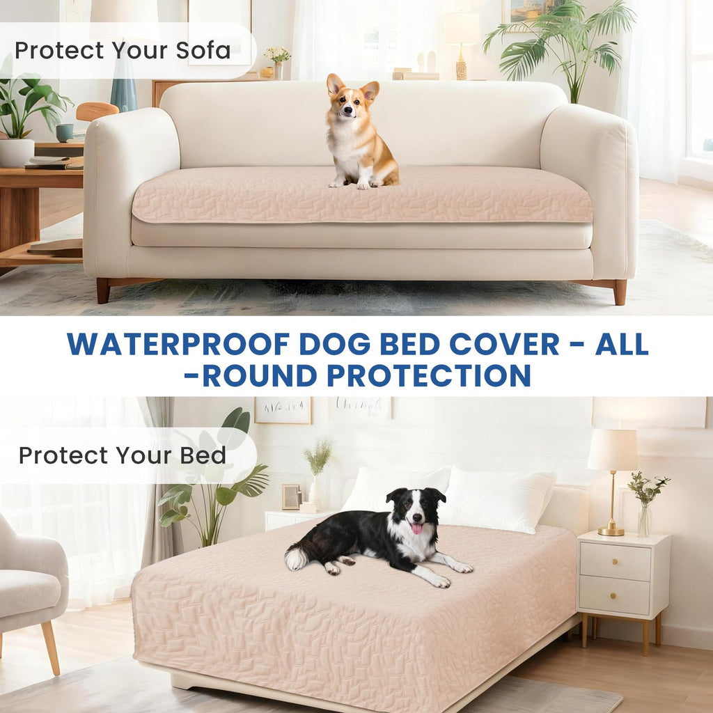 CYCMACO Waterproof Dog Bed Cover, Non-Slip Dog Blanket for Couch, Couch Covers for Dogs Washable, Pet Blanket for Furniture, Pet Bed Mat for Sofa, Car, Pet Supplies (52x82 Inch, Beige)