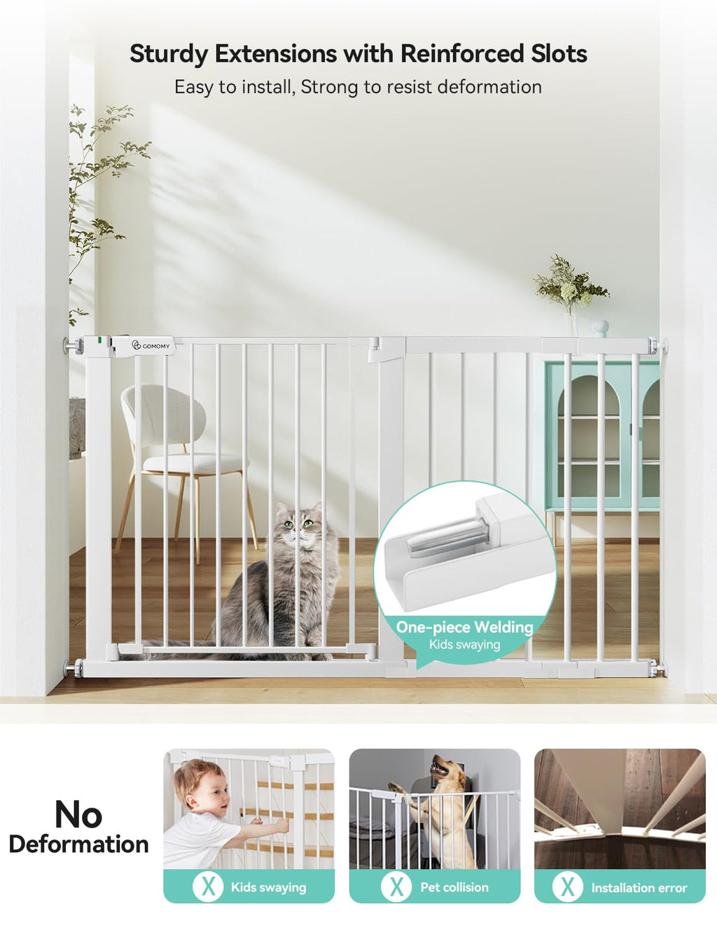COMOMY 30" Tall Baby Gate for Stairs Doorways, Fits 29.5" to 51.6" Openings
