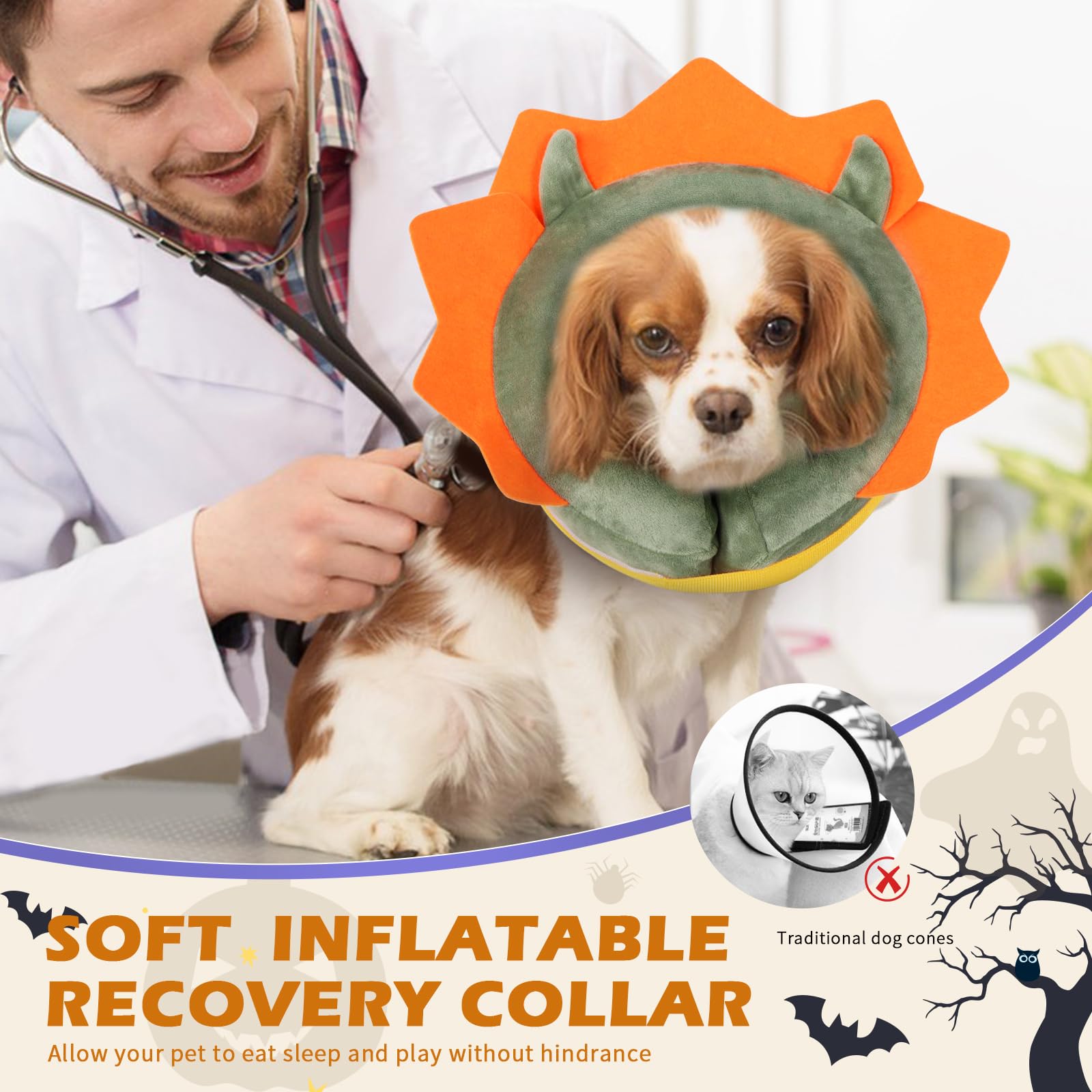 IEUUMLER Inflatable Recovery Dog Collar, Protective Donut Cone, Adjustable Soft Collar for Dog and Cat After Surgery Prevent from Biting & Scratching EU002 - Green Demon M