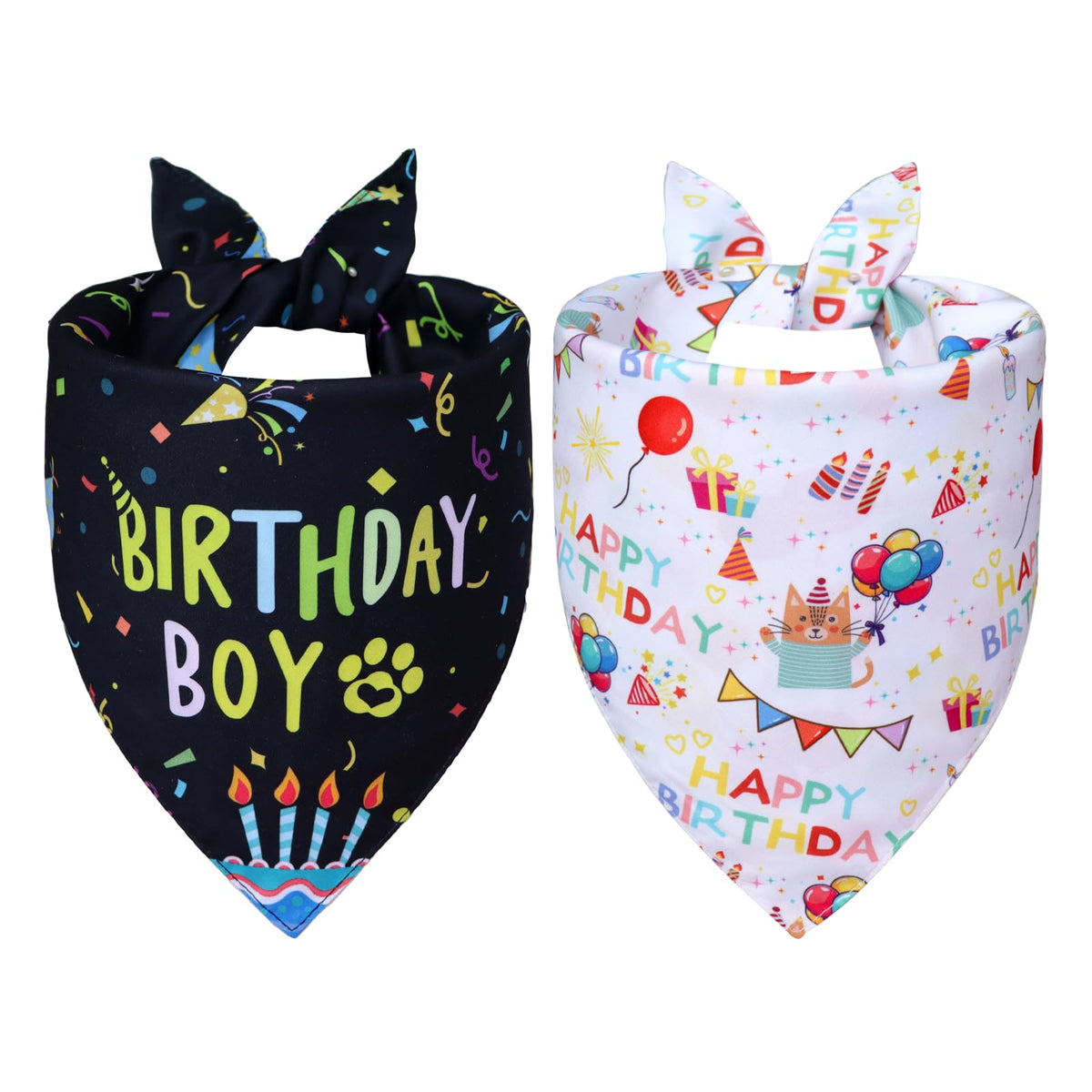 WoffBow Dog Birthday Boy Bandana for Medium Dogs, Reversible Blue Scarf