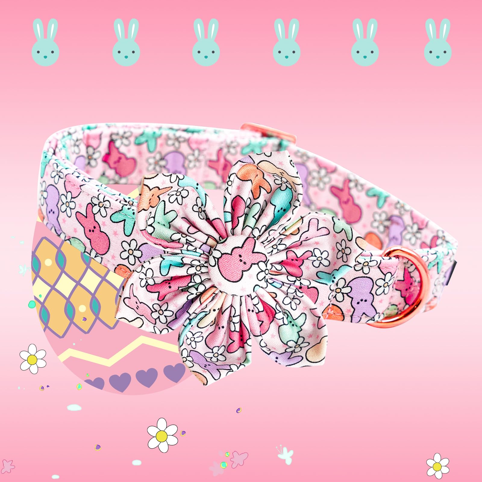 Lionheart glory Easter Day Dog Collar with Flower Dog Collar for Large Dogs, Rabbits Dog Collars Colorful Dog Collar Spring Collars Pet Collar Flowers