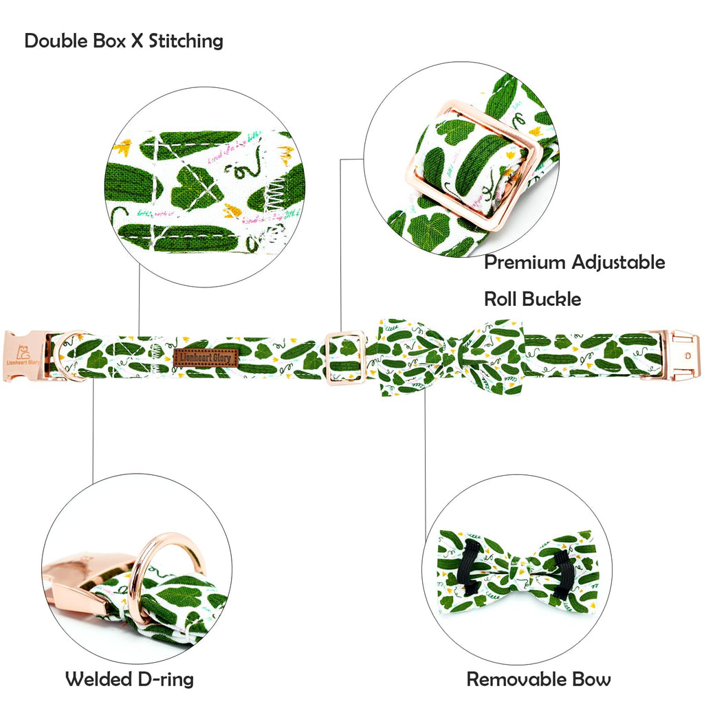 Lionheart glory Dog Bow Collar Cucumbers Print Dog Collar for X-Small Dogs,Female Male Dog Collars with Bowtie Spring Summer Collars Soft Adjustable Pet Collar Bows