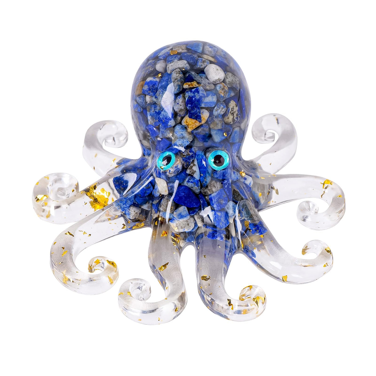 RJINGSHI Natural Crystal Gravel Octopus Resin Marine Animals Fish Tank Decorative Ornaments Octopus Statue Healing Crystal Home Decor Ladies Gift 3.93" (White-Turquoise, 3.93")