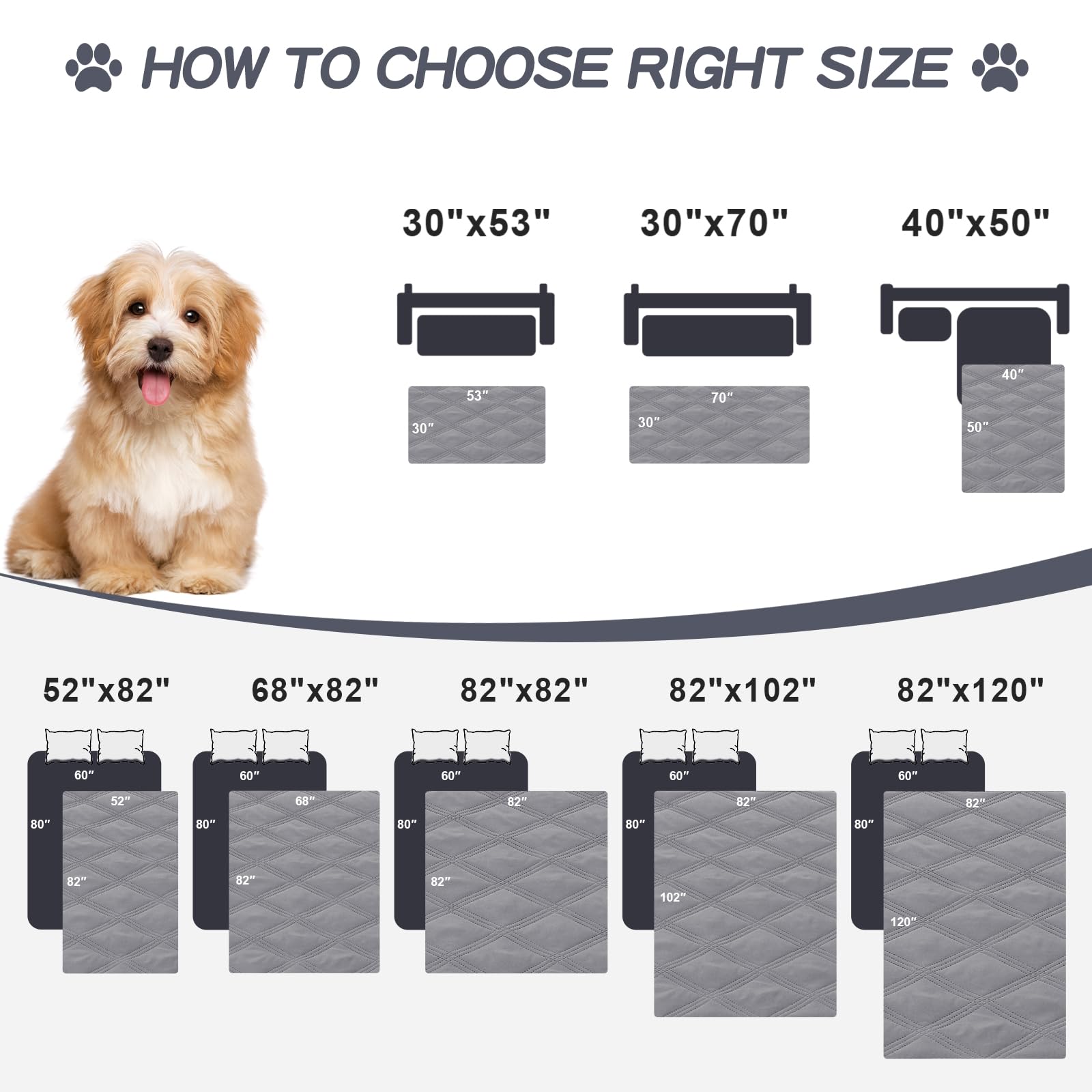 Smiry Waterproof Dog Bed Cover, Reversible Pet Blanket for Sofa Couch