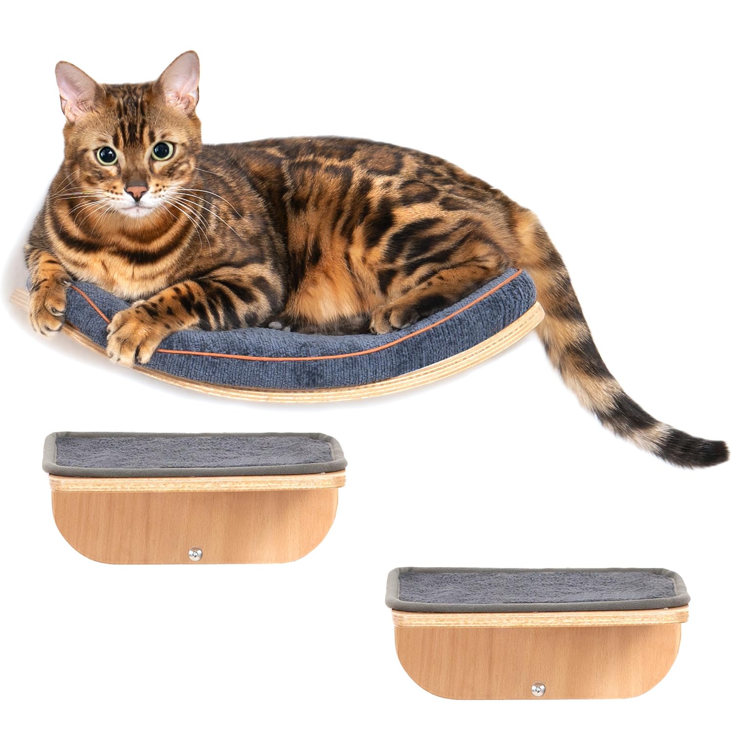 Cat Wall Shelves for Cat Wall Steps, Perch, Ladder, Wooden Floating Modern Mounted Space Saving Furniture with Scratching Cushion Removal Cover for Climbing, Jumping and Sleeping(Combo)