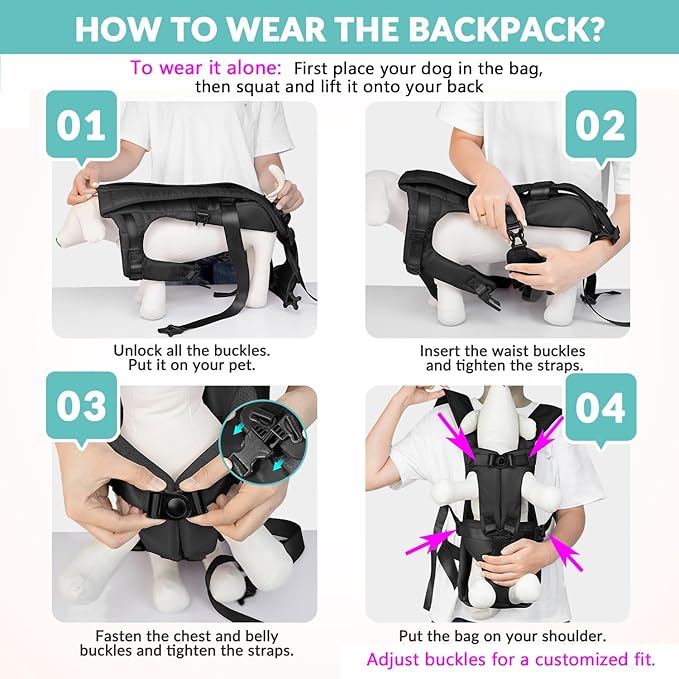 Lukovee Dog Backpack Carrier, Adjustable Front Carrier for Small Breeds