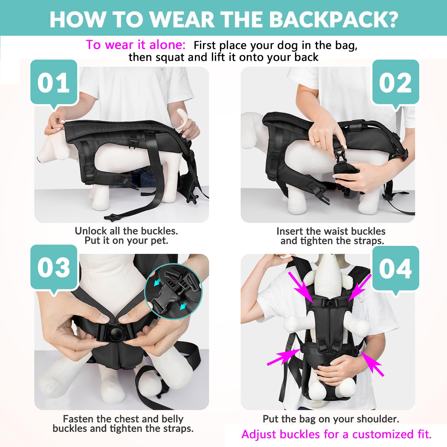 Lukovee Dog Backpack Carrier, Adjustable Front Carrier for Small Breeds