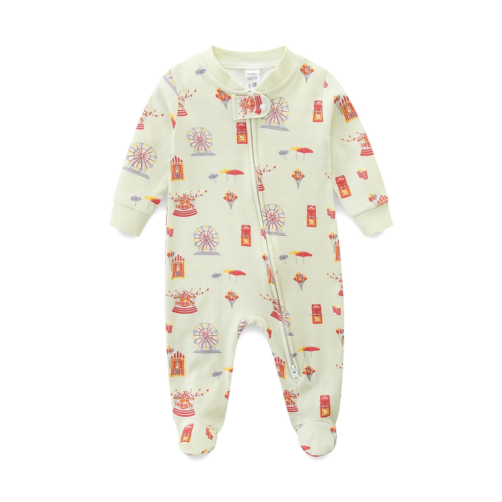 Toddler Onesie Baby Cotton Zip-Front Footed One Piece for Boys and Girls 3-6 Months Amusement Park