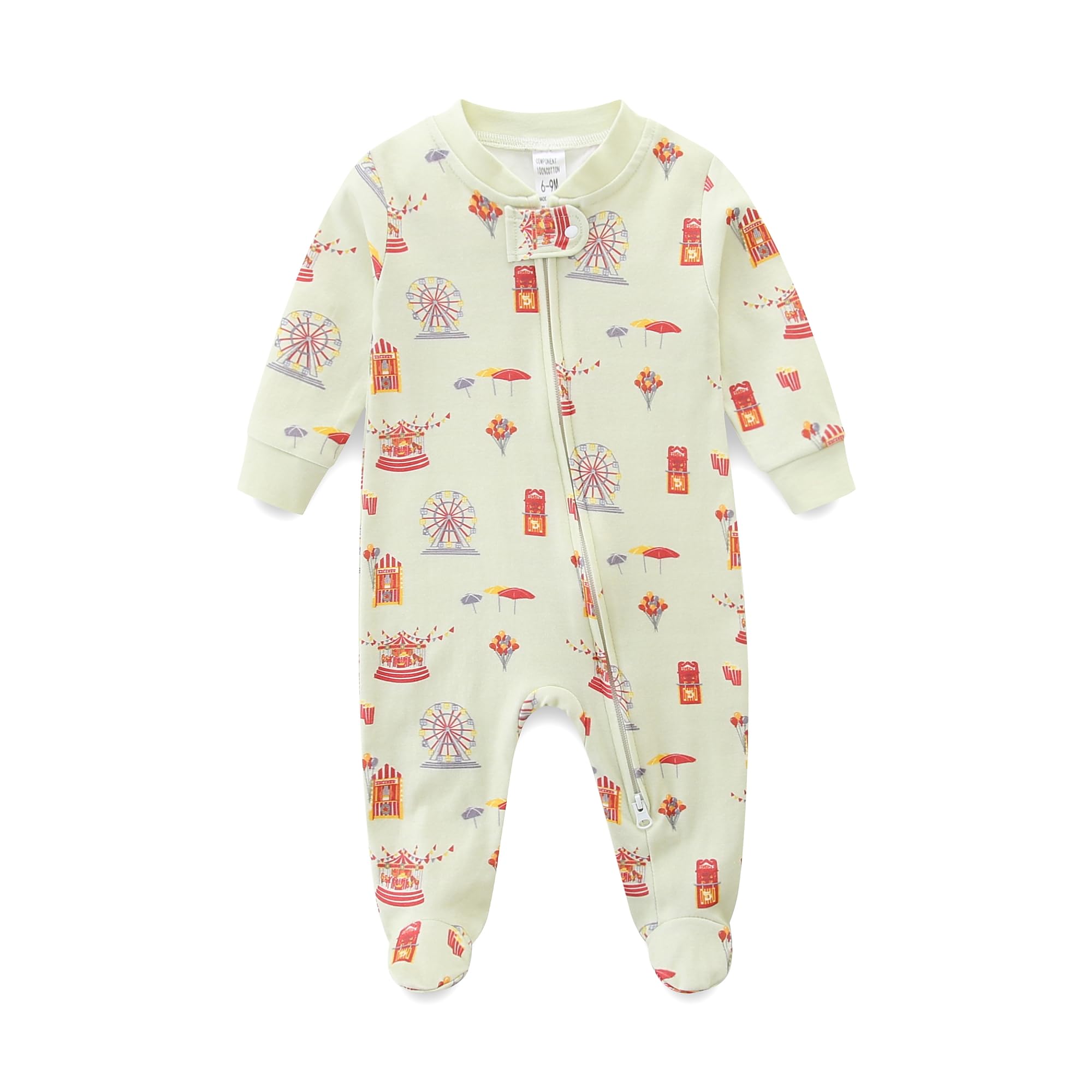 Toddler Onesie Baby Cotton Zip-Front Footed One Piece for Boys and Girls 3-6 Months Amusement Park