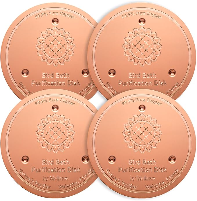 Mellbree 4-Pack Bird Bath Copper Disc, 0.6mm Reinforced 99.99% Pure Copper Cleaning Disk with Triple-Point Support for Physical Safe Clean Water All-Season (Sunflower)