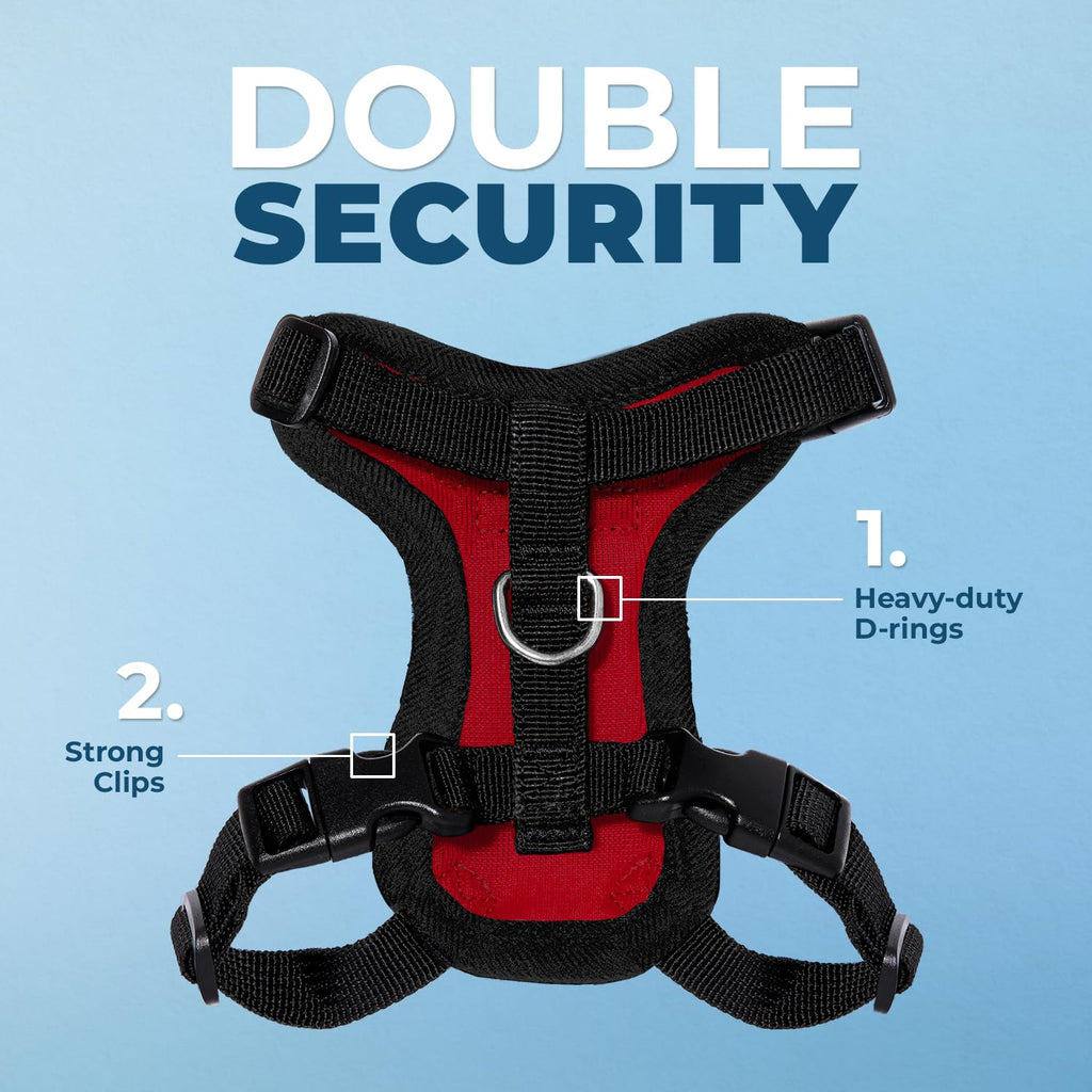 Voyager Escape-Proof Step-in Lock Cat Harness & 5ft Neoprene-Handle Leash Set All-Weather Mesh with Reflective Stitching for Small to Large Cats by Best Pet Supplies, Red/Black Trim, XXXS