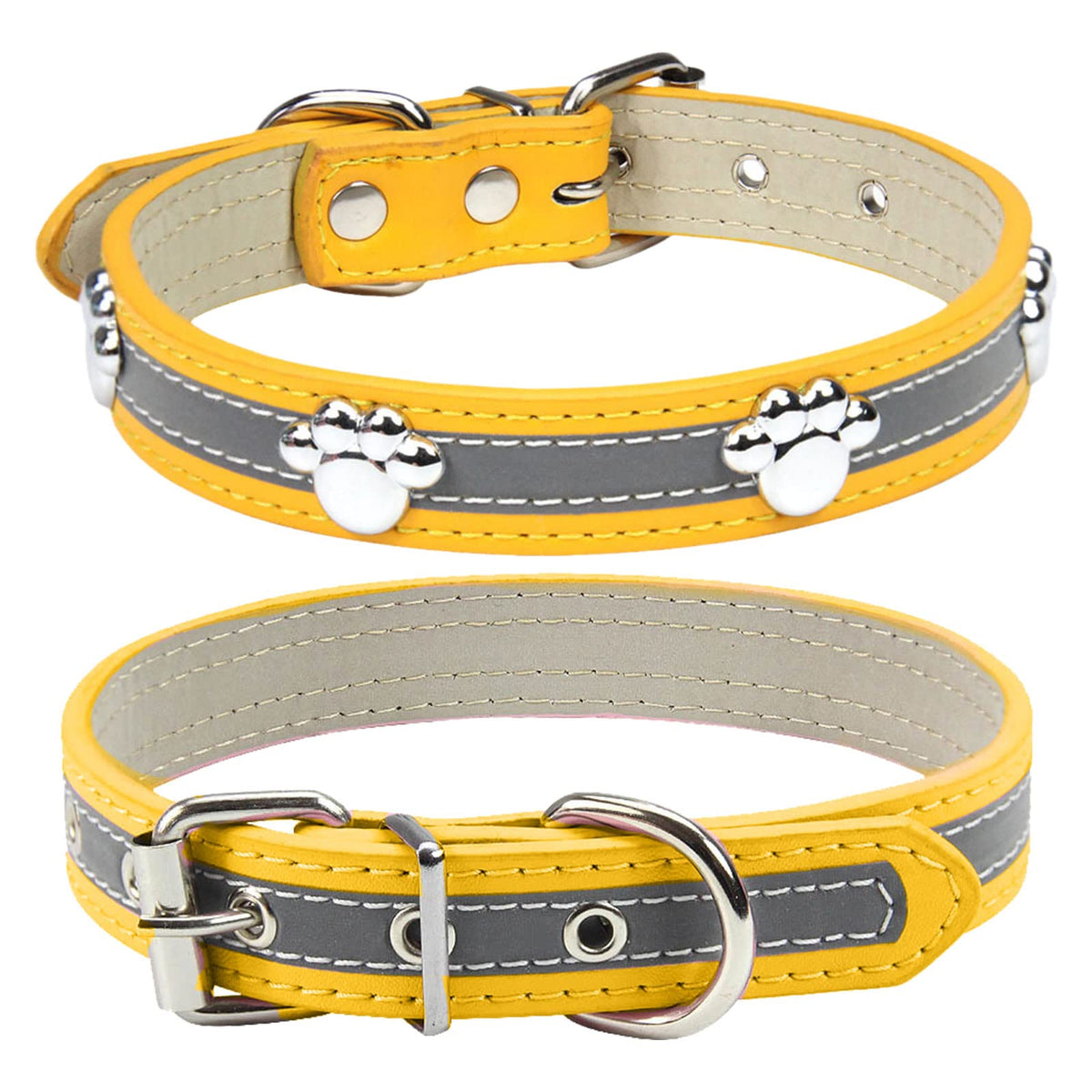 PETCARE Reflective Dog Collar with Cute Paw Rivet Studded Funny Soft PU Leather Adjustable Puppy Dog Collars for Small Medium Large Dogs Cats (Pink,Medium)
