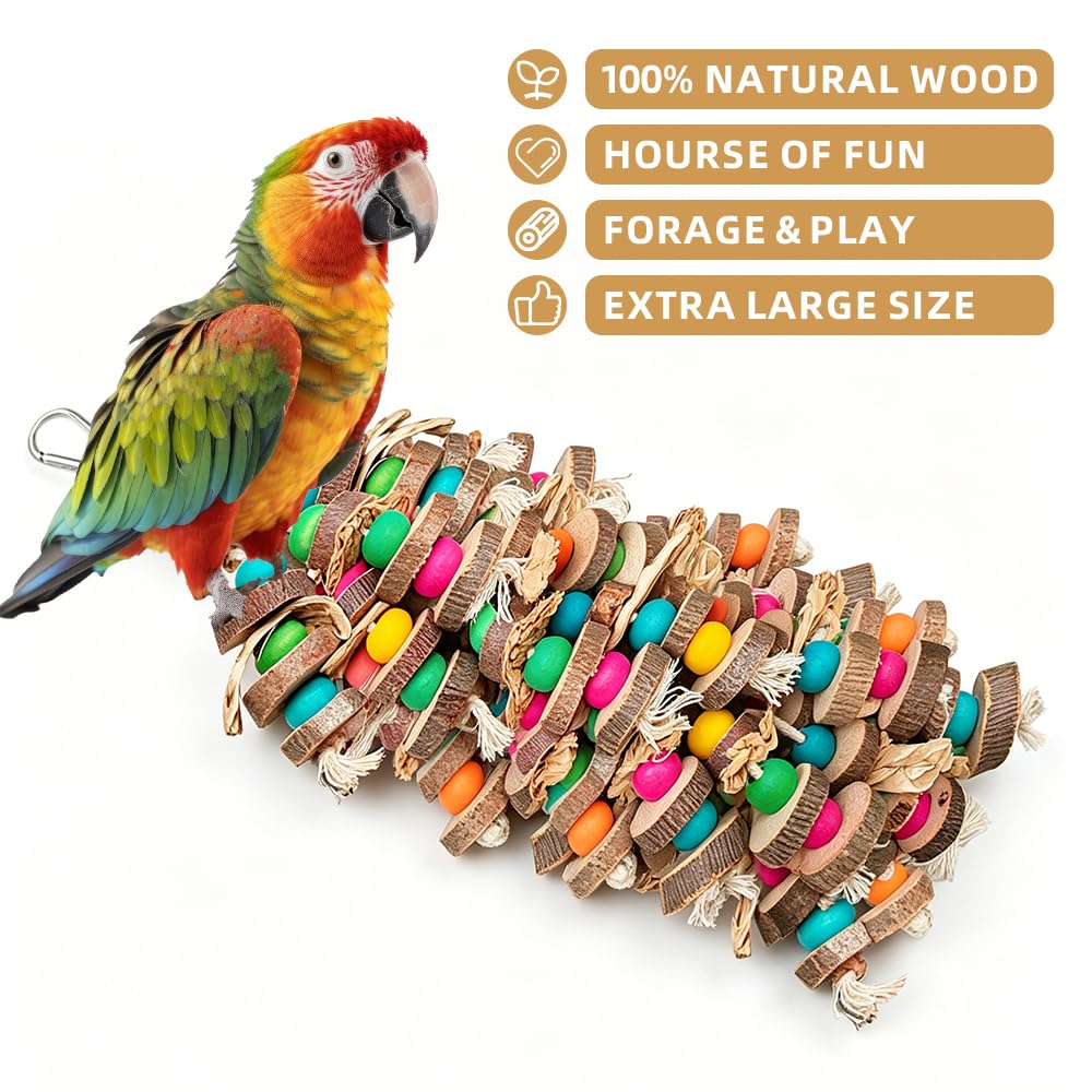 Extra Large Bird Parrot Toys- 19.7 inch Multicolored Natural Wooden Block Parrot Chewing Toy Suggested for Macaws cokatoos, African Grey and a Variety of Parrots. (Large Size)