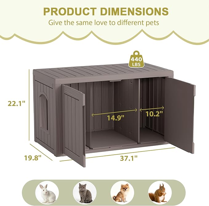 WTFGO Cat Litter Box Enclosure, Hidden Enclosed Litter Box Furniture with Adjustable Partition, Multi-Functional Outdoor Cat House, Side Table, Easy to Clean, Dark Grey