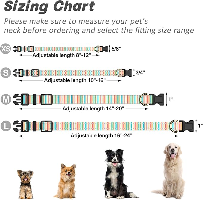 TMOODEL Reflective Dog Collar, Cute Dog Collar for Small Dogs, Soft Nylon Puppy Collar for Boy and Girl Female Dogs, Adjustable Pet Collars with Quick Release Buckle, Colorful Watercolor Art