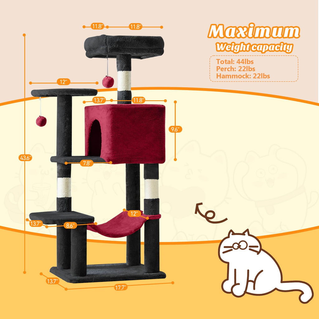 DUMOS 44 Inch Cat Tree Tower with Natural Sisal Scratching Posts