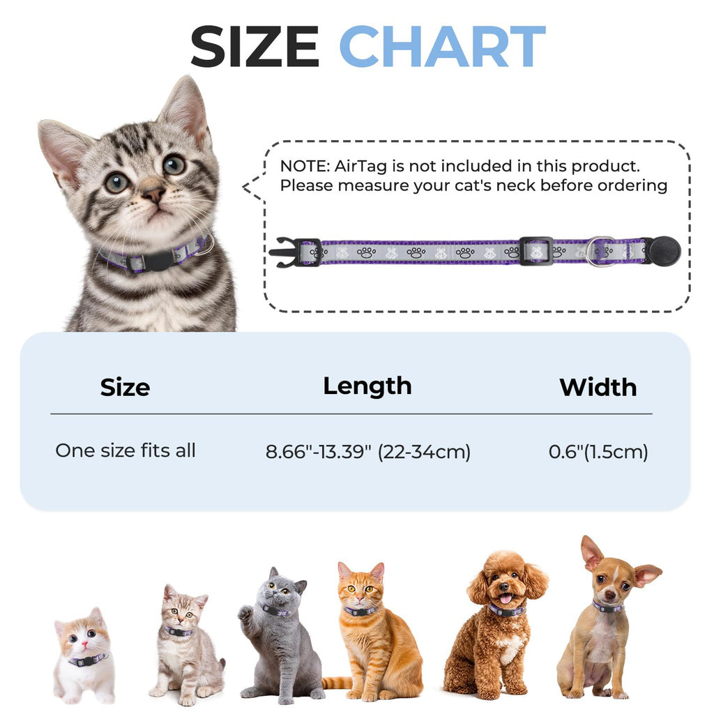 Cat Collar Breakaway, Reflective Kitten Collar with Bell, Purple