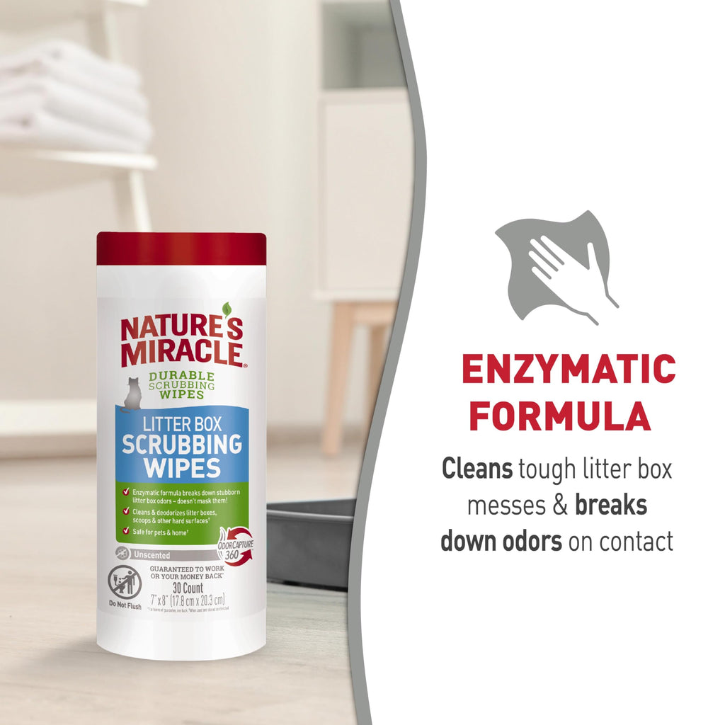 Nature's Miracle Cat Litter Box Scrubbing Wipes, Enzymatic Formula, 30 Ct