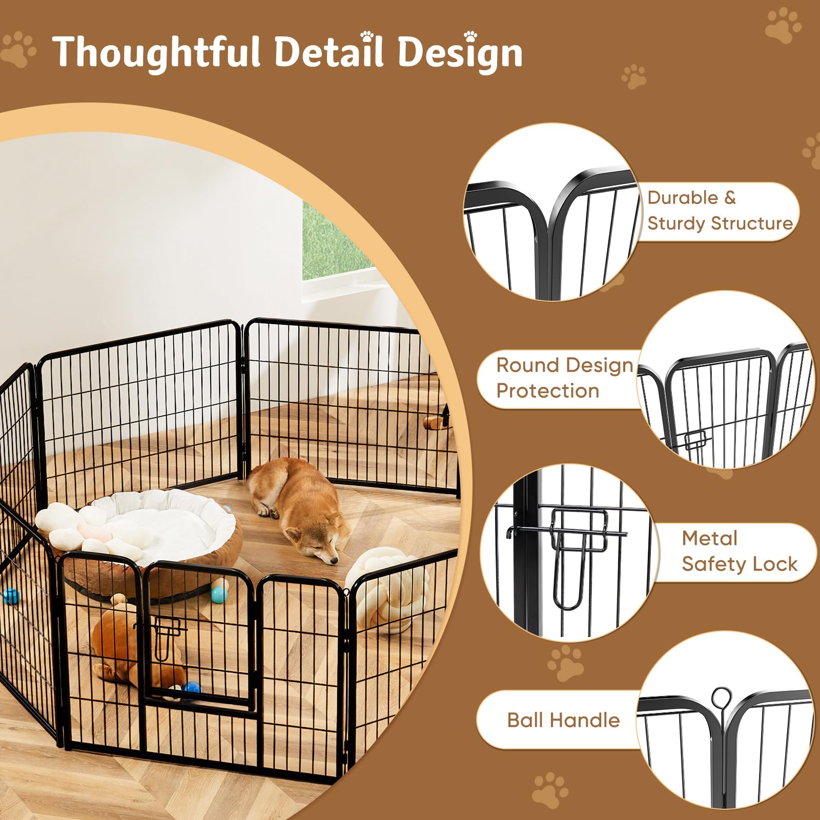 DUMOS Dog Playpen 32 Inch 8 Panels Indoor Outdoor Metal Pet Fence