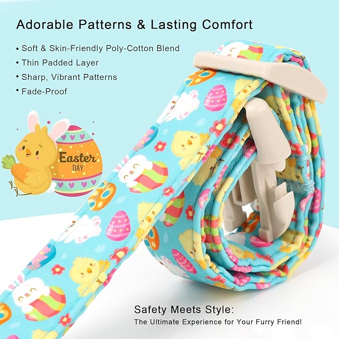 Babole Pet Easter Dog Collar for Small Dogs - Cute Easter Egg Hunt Dog Collars for Boy Girl Dogs, Playful Bunny & Chick Print, Lightweight Adjustable Spring Holiday Dog Collar S
