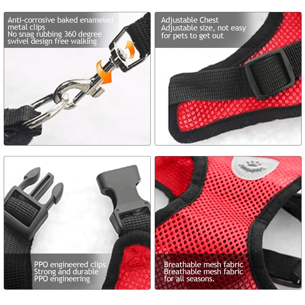 shudyear Summer cat Chest Harness and Leash, Anti-Escape Adjustable Soft mesh cat Leash and Chest Harness Set for All Types of Cats cat Vests (Size L,Red)