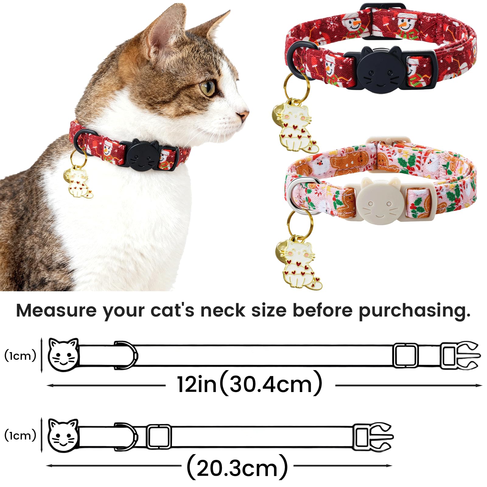 Elegant little tail 2 Pack Cat Collar- Christmas Cat Collars Breakaway with Bell Pendant Wedding Kitten Boy Girl Safety Adjustable 7-12 Inch Collar for Small Cats Puppy