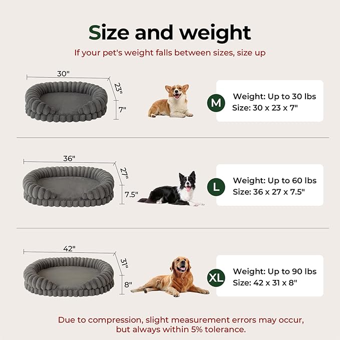 BALANCE Calming Dog Bed for Medium Sized Dogs, 30 Inches Oval Washable Pet Bed with Sides, Orthopedic Pet Couch Sofa with Non-Slip Bottom, Oatmeal
