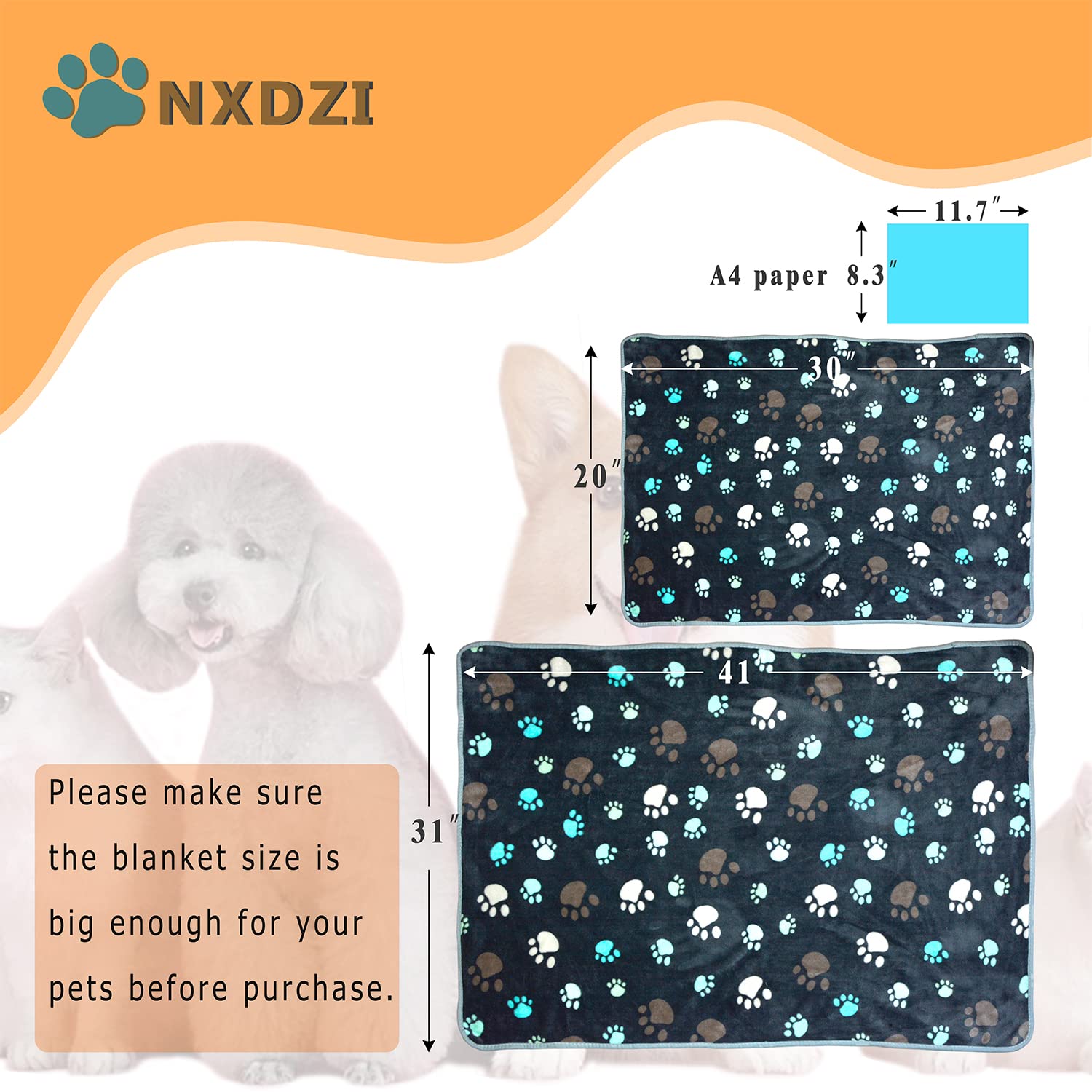 Dog Blankets for Medium Large Dogs, 3 Pack Dog Blanket Washable 41" x 31", Fuzzy Soft Pet Mat Throw Cover for Kennel Crate Bed, Cute Paw Pattern, Cat Blanket, Blankets for Dogs, Pet Blanket
