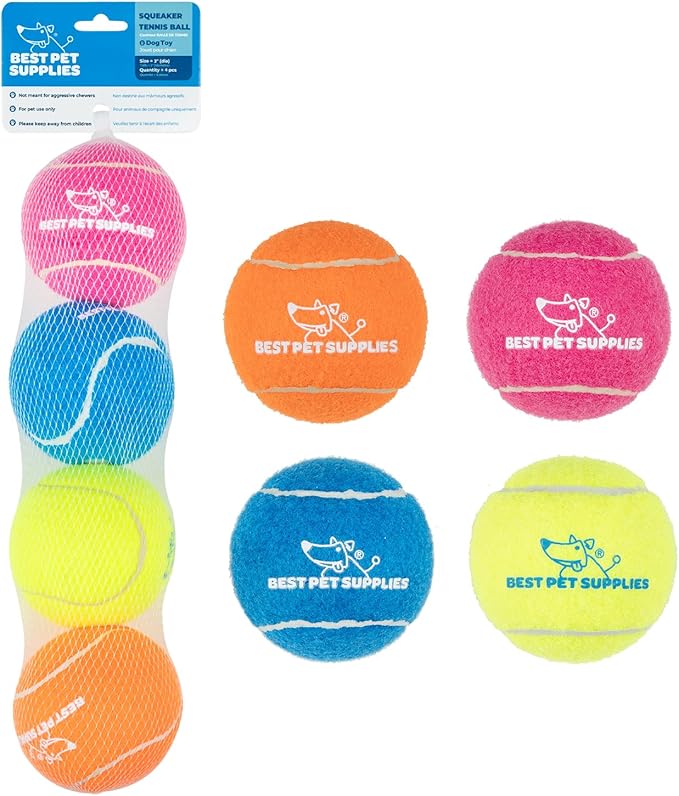 Best Pet Supplies Interactive Squeaky Dog Chew Toy, Ideal Dog Toys for Chewers, Small, Medium & Large Dogs, and Fetch Lovers - Tennis (Assorted Color)
