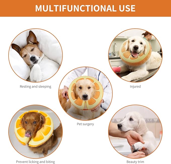 IEUUMLER Inflatable Recovery Dog Collar, Protective Donut Cone, Adjustable Soft Collar for Dog and Cat After Surgery Prevent from Biting & Scratching EU002 - Orange M