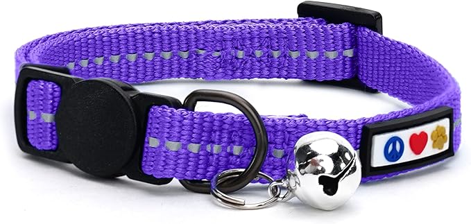 Pawtitas Personalized Cat Collar with Breakaway Safety Release Buckle Adjustable Length | Cat Collar with Custom Embroidered for Your Pet's Name and Phone Number | Grey Cat Collar with Removable Bell
