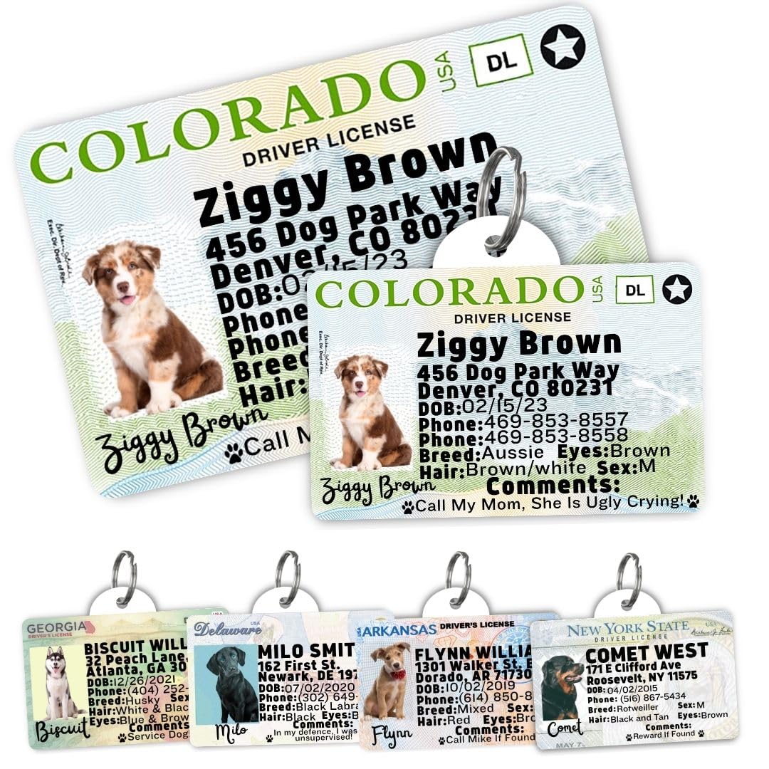 Dog Tags Personalized, Dog ID License Tag for Pets (Arizona, Wallet Card)