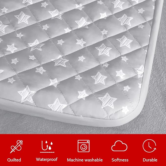 Waterproof Dog Bed Covers Replacement Washable Pet Hair Easy to Remove, Noiseless Quilted Puppy Pet Bed Cover Lovely Grey Star Print 16x25 Inches, for Dog/Cat, Cover Only