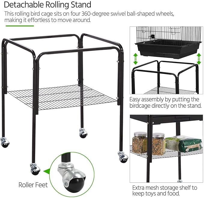 Yaheetech 53.5" Open Top Parrot Bird Cage with Detachable Rolling Stand, Roof Play Flight Cage for Cockatiels, Sun Conures, Green Cheek Conures & Small to Medium Parrots
