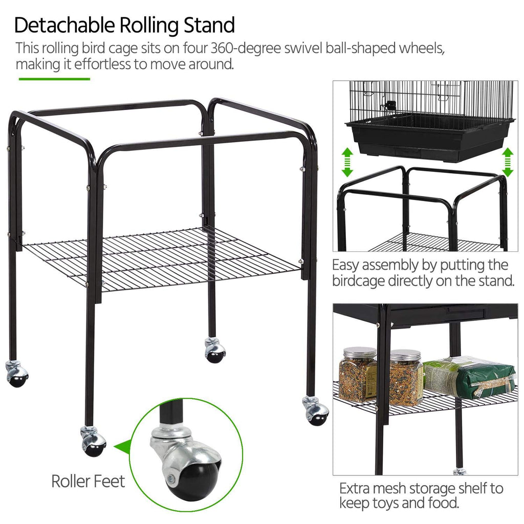 Yaheetech 53.5" Open Top Parrot Bird Cage with Detachable Rolling Stand, Roof Play Flight Cage for Cockatiels, Sun Conures, Green Cheek Conures & Small to Medium Parrots