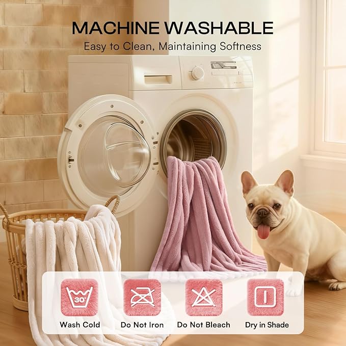LINENLUX 1 Pack 3 Soft Fleece Dog Blanket for Pet Washable Warm Cat Puppy Fluffy Calming Flannel Beige/Pink/Grey Large