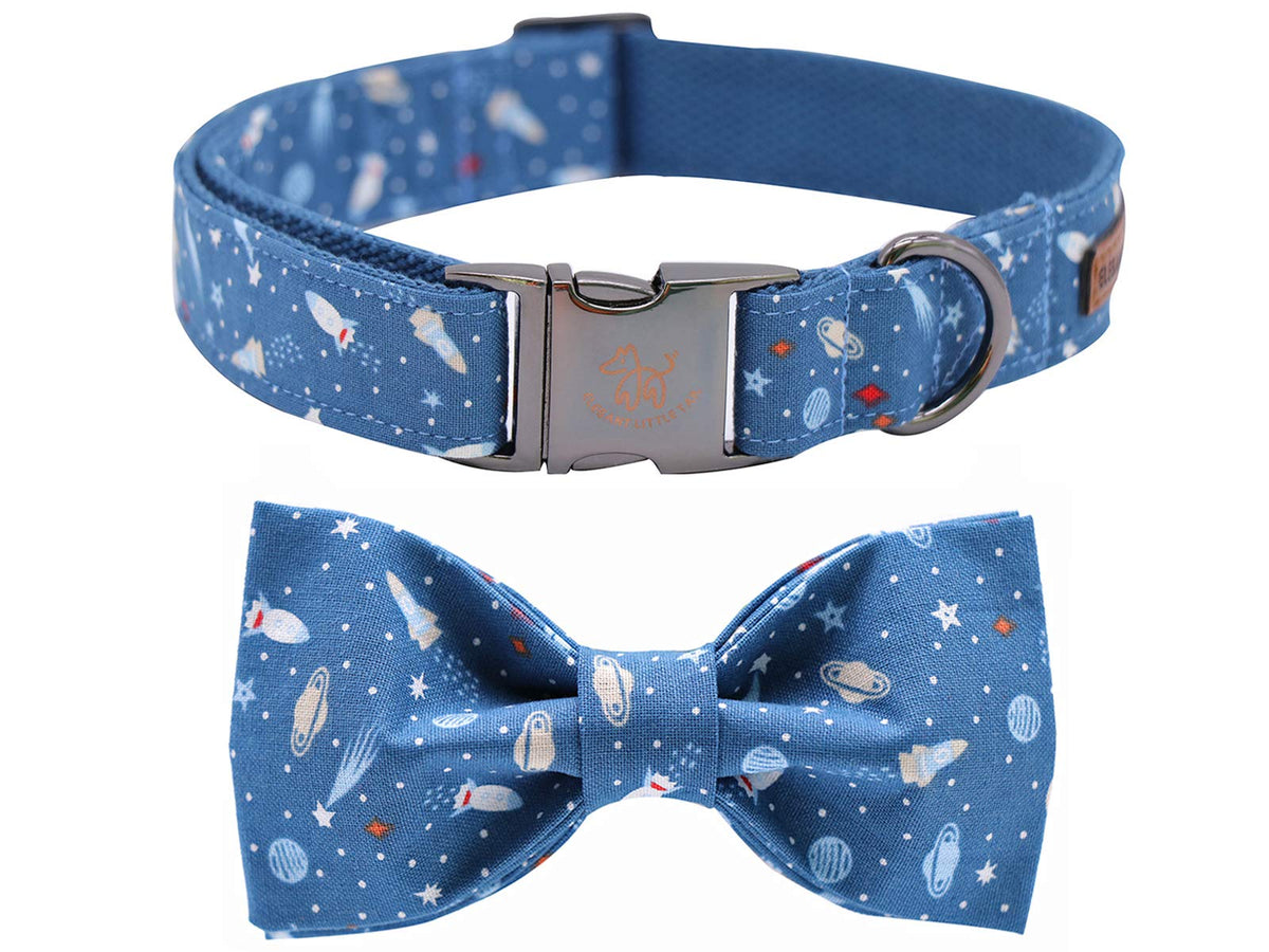 Christmas Dog Collar with Bow, Red Plaid Cotton & Webbing Bow Dog Collar