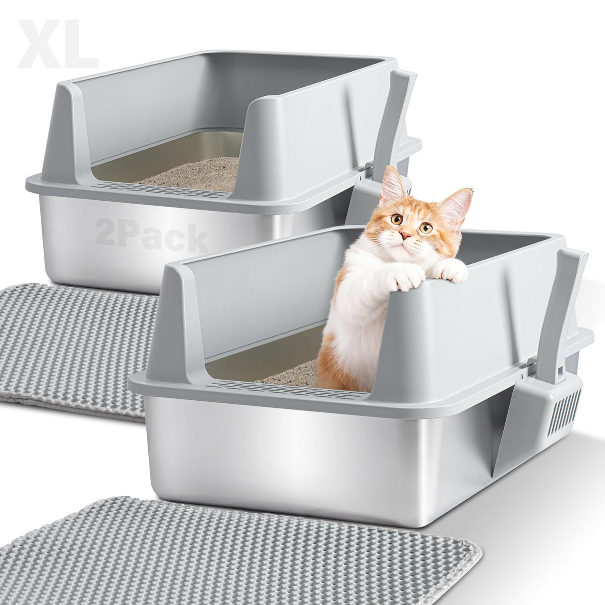 Exovyn Stainless Steel Litter Box,Metal Cat Litter Box,Medium Cat Litterbox