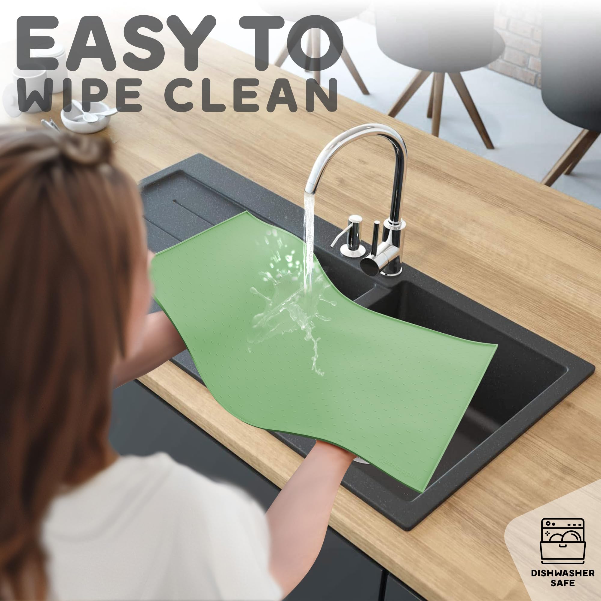 Dog Food Mat - 24x15 Raised Edges Dogs Mat for Food and Water Prevent Spill, Waterproof Cat Food Mats Protect Floors, Easy Clean Dog Bowl Mats for Food and Water, Silicone Pet Feeding Placemats Green