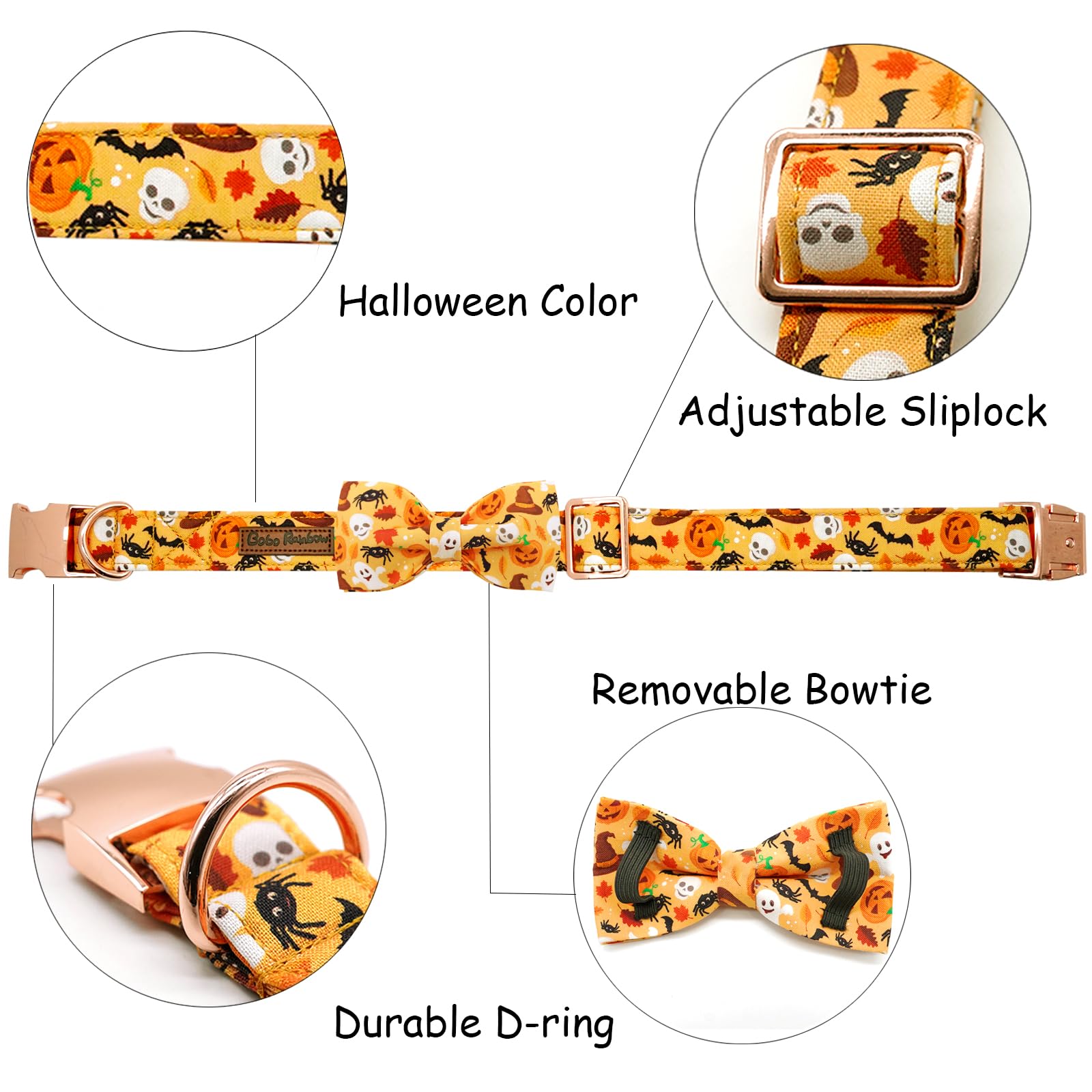 Bobo Rainbow Halloween Dog Collar, Pet Collar Bow Fall Pet Collar Girl Boy Holiday Pet Collars Gift Bow Cute Soft Puppy Collars for Large Dogs