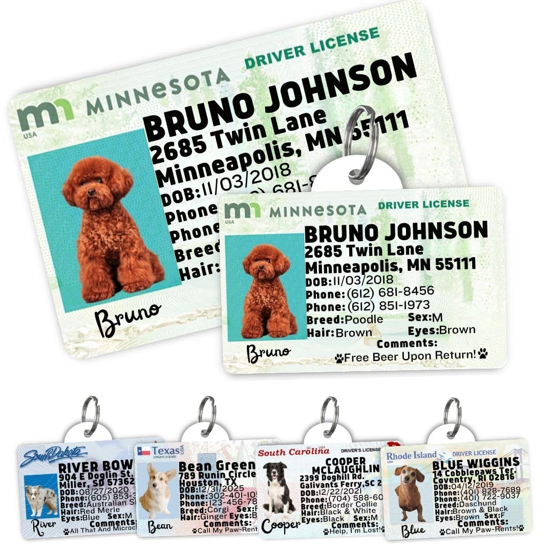 Dog Tags Personalized, Dog ID License Tag for Pets (Arizona, Wallet Card)