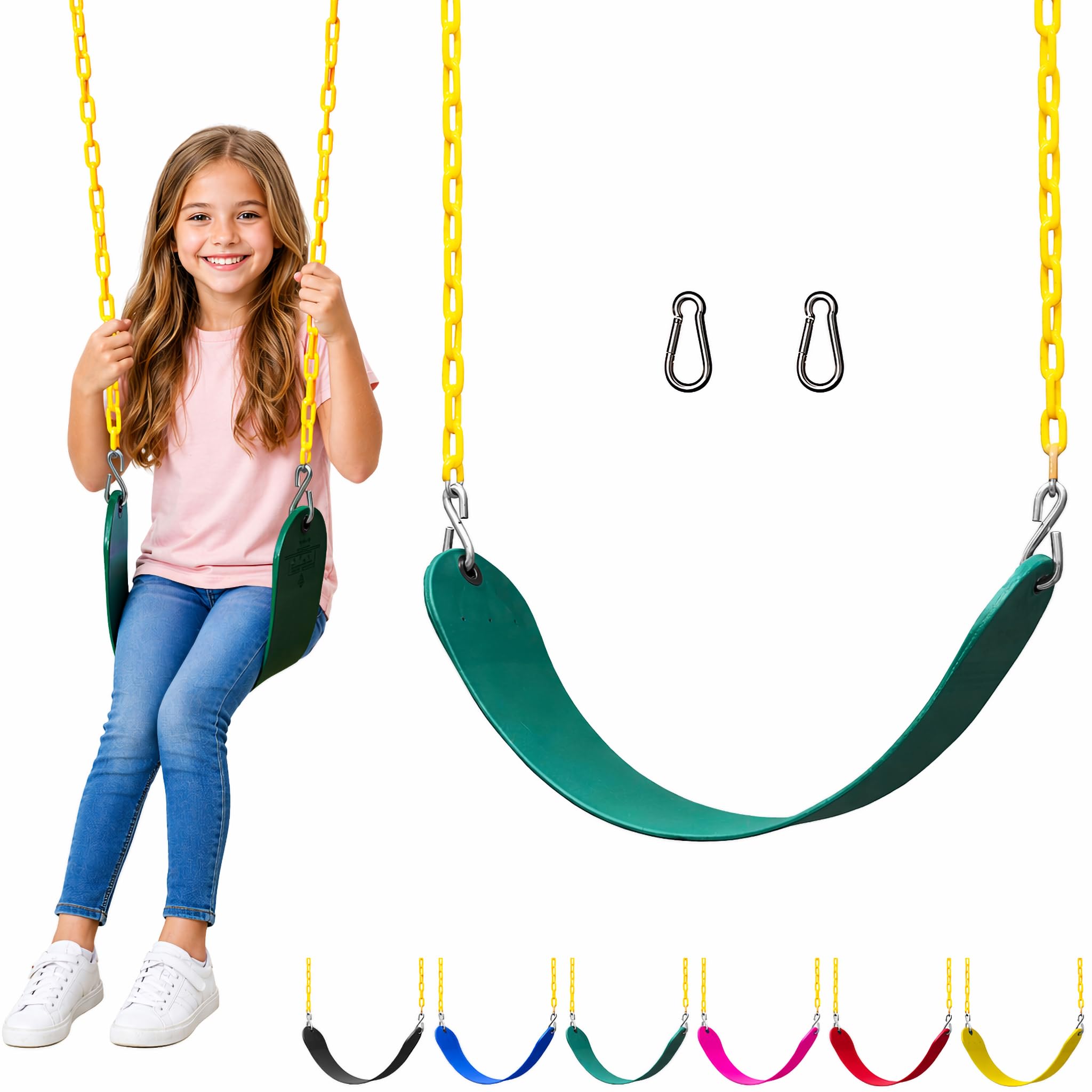 Jungle Gym Kingdom Swing for Outdoor Swing Set - Swing Seat Replacement Kit with Heavy Duty Chains - Backyard Swingset Playground Accessories for Kids - Green, 1 Pack