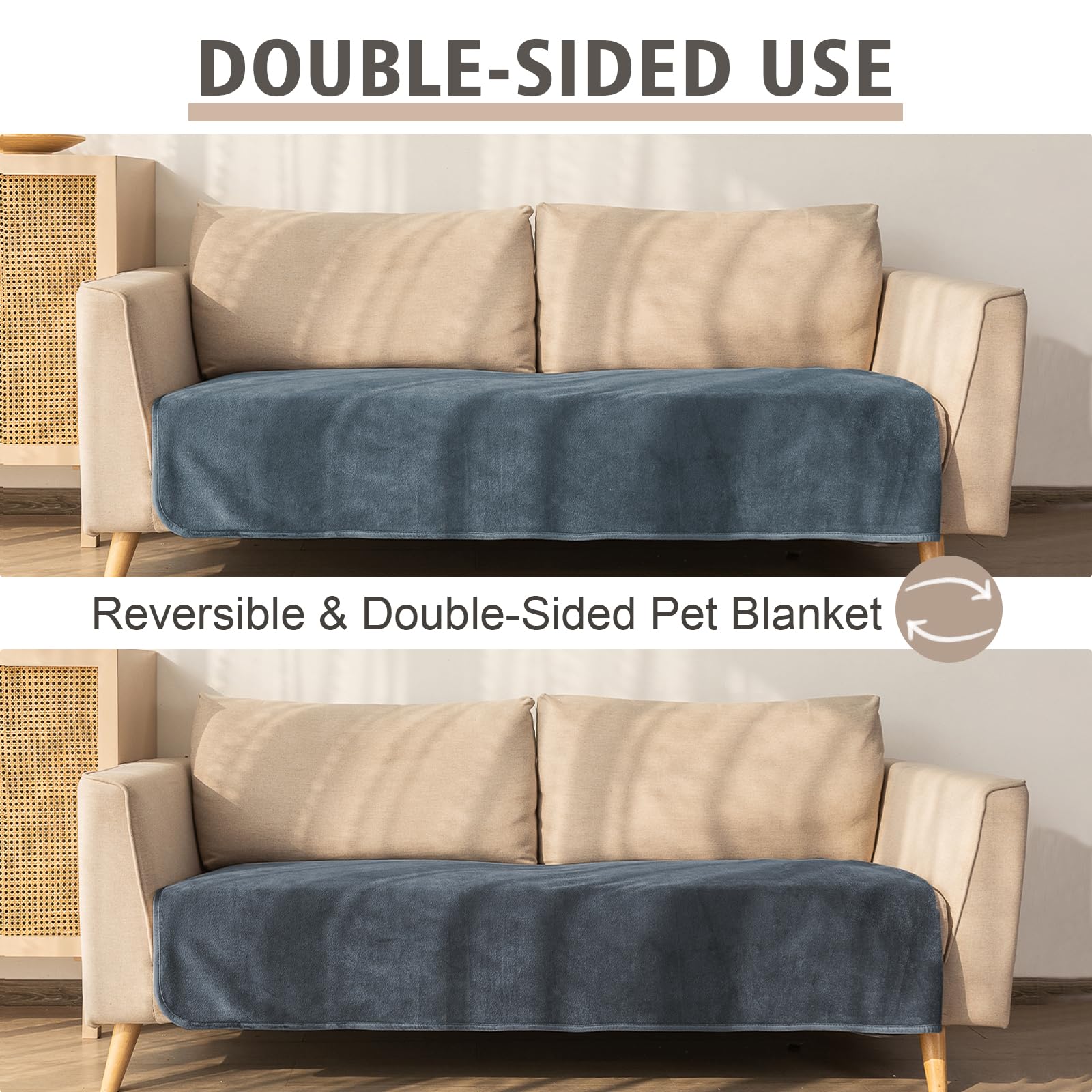 Ameritex Pet Bed Blanket Reversible 100% Waterproof Velvet Super Soft for Sofa and Bed