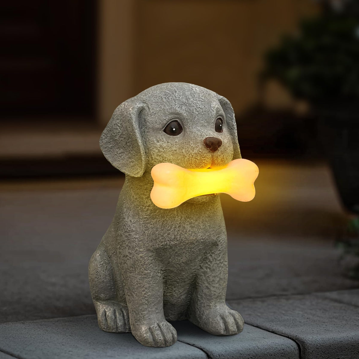 zuzuzen Solar Dog Statue with Glowing Bone Light, Outddor Decor Light Gifts